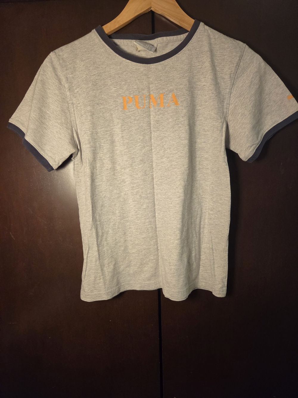 Puma Light Gray Ringer Tee with Orange Logo Women Size Large Juniors'